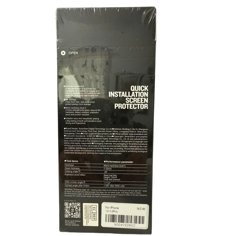 SmartDevil Dust-Free Box iPhone 12/12 Pro Screen Protector 9H Tempered Glass New
